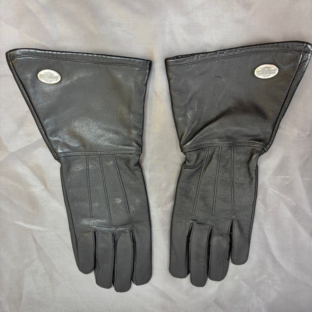 Harley Davidson Gauntlet Motorcycle Riding Gloves Black Leather Women's Medium